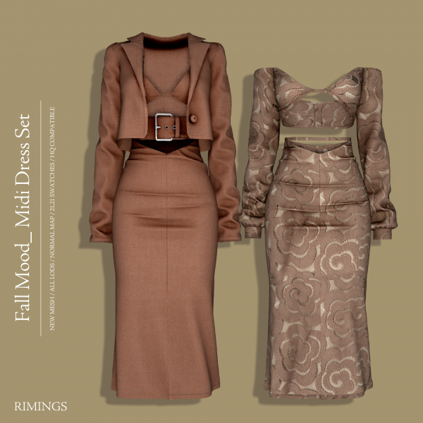Alpha [RIMINGS] Fall Mood _Midi Dress Set by simsfinds - The Sims 4 Custom Content