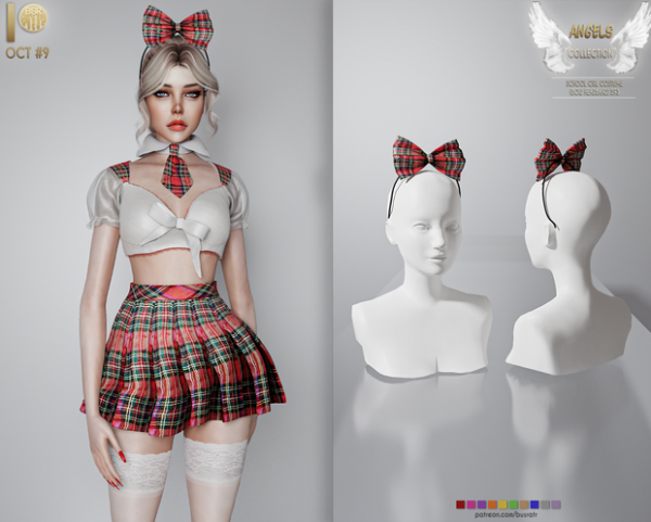 Alpha HALLOWEEN SCHOOL GIRL COSTUME (BOW HEADBAND) by busratr - The Sims 4 Custom Content
