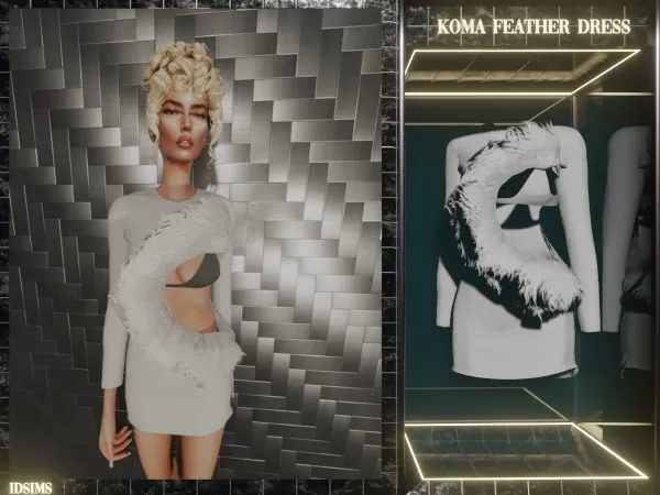 Alpha Koma Feather dress - The Sims 4 Custom Content