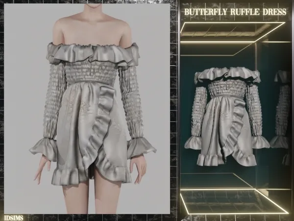 Alpha Butterfly Ruffle Dress - The Sims 4 Custom Content