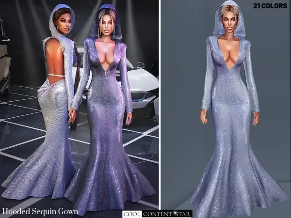 Alpha Hooded Sequin Gown - The Sims 4 Custom Content