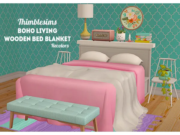 [ ] thimblesims Boho Living Wooden Bed Blanket Recolors - The Sims 2 Custom Content