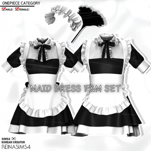 Alpha REINA MAID DRESS(FM) FEATHER DUST ACC SET by simsfinds - The Sims 4 Custom Content
