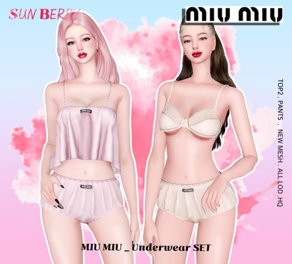 Alpha [SUNBERRY] MIU MIU_ Pajamas SET by simsfinds - The Sims 4 Custom Content