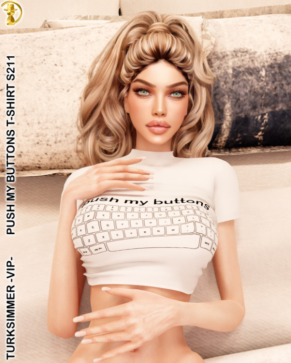 Alpha Push My Buttons T shirt S211 by daphsmods - The Sims 4 Custom Content