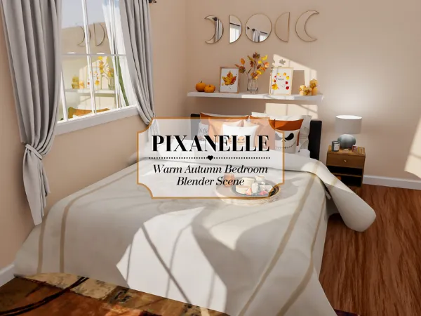 Alpha Warm Autumn Bedroom Blender Scene - The Sims 4 Custom Content