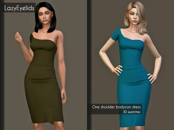 Alpha One shoulder bodycon dress - The Sims 4 Custom Content