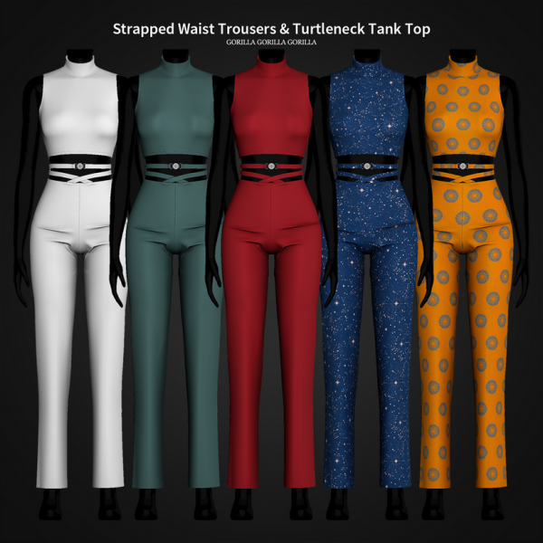 Alpha Strapped Waist Trousers Turtleneck Tank Top by simsfinds - The Sims 4 Custom Content