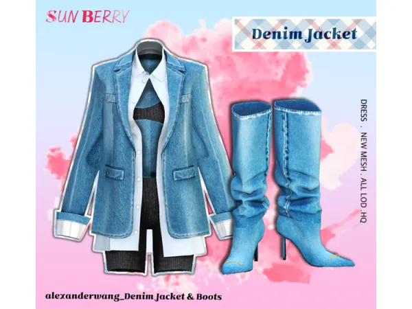 Alpha [SUNBERRY] alexanderwang_Denim Jacket - The Sims 4 Custom Content