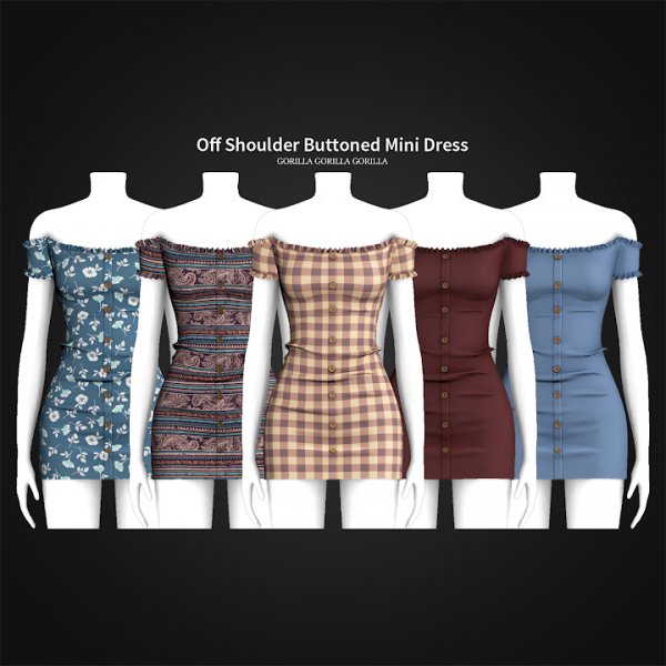 Alpha Off Shoulder Buttoned Mini Dress by simsfinds - The Sims 4 Custom Content