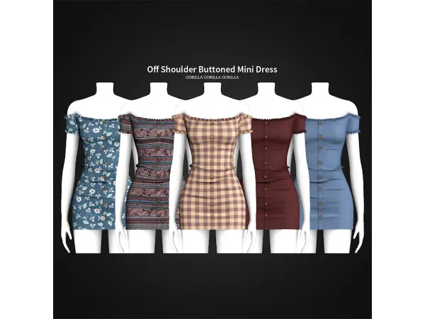Alpha Off Shoulder Buttoned Mini Dress by gorillax3 - The Sims 4 Custom Content