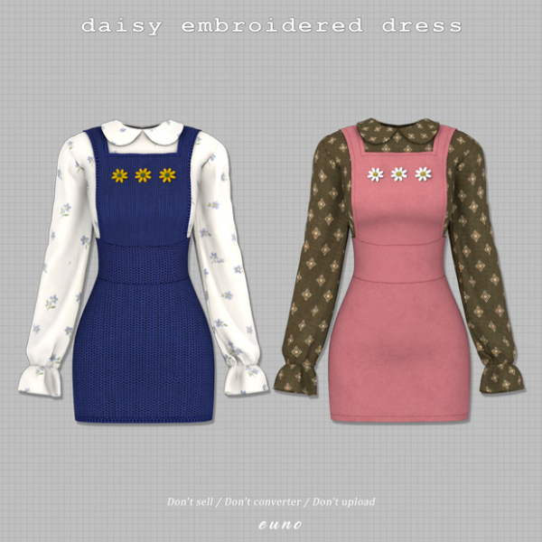 Alpha daisy embroidered dress by euno - The Sims 4 Custom Content