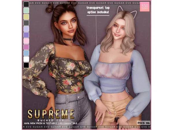 Alpha SUGAR Supreme Ruched Top by SM Sims - The Sims 4 Custom Content