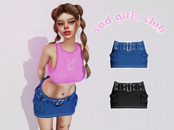 Alpha ベルト付きスカート Y2K belted micro skirt by simsfinds - The Sims 4 Custom Content