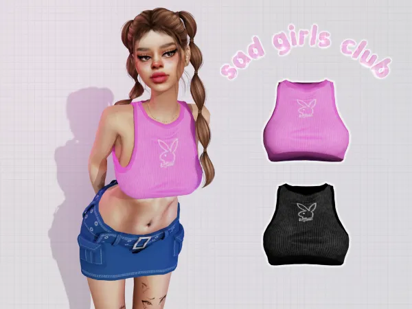 Alpha クロップドトップ playboy cropped vest top by sad girls club TS4 - The Sims 4 Custom Content