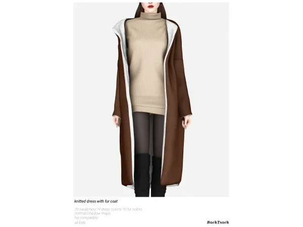 Alpha Knitted Dress with Fur Coat by BackTrack - The Sims 4 Custom Content
