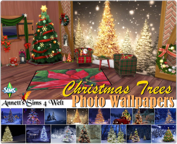 Mix Photo Wallpapers Christmas Trees by simsfinds - The Sims 4 Custom Content