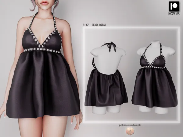 Alpha PEARL DRESS P147 tr by busra - The Sims 4 Custom Content