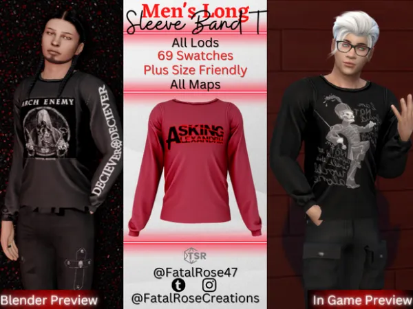Alpha Men's Long Sleeve Band T by FatalRoseCreations - The Sims 4 Custom Content