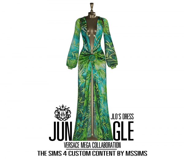 Alpha JUNGLE JLO DRESS X VERSACE MEGA COLLABORATION by simsfinds - The Sims 4 Custom Content