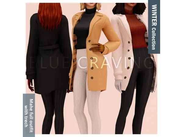 Alpha Blue Craving Mahe Trench Outfit - The Sims 4 Custom Content