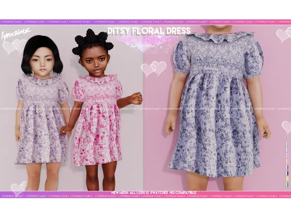 Alpha Ditsy Floral Dress Toddler by LYNXsimz Family - The Sims 4 Custom Content