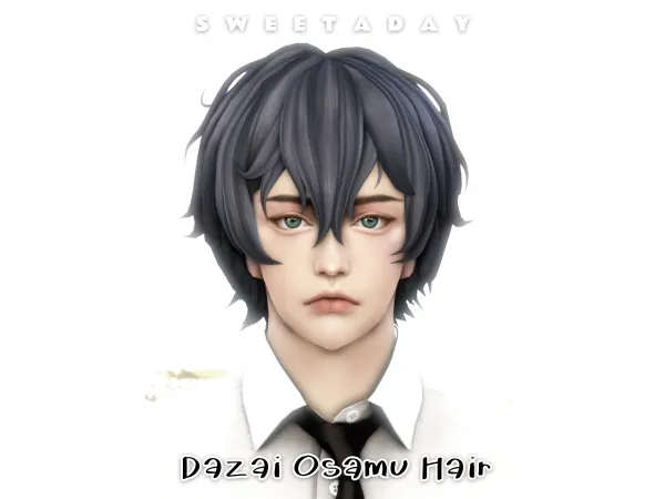 Maxis Match Dazai Osamu Hair(Early Access December 1st 2022) by sweetaday - The Sims 4 Custom Content