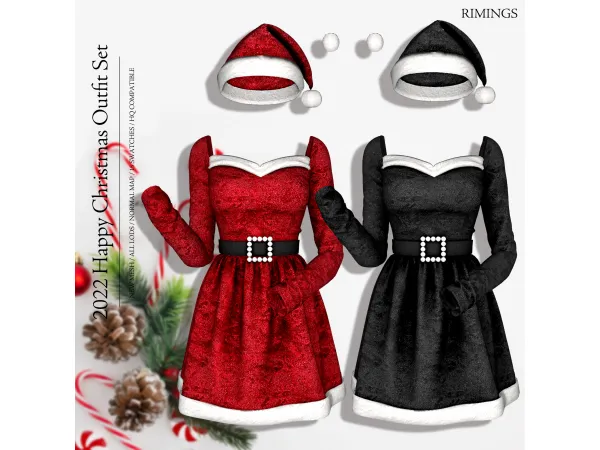 Alpha [RIMINGS] 2022 Happy Christmas Outfit Set (PUBLIC) by RIMINGS - The Sims 4 Custom Content