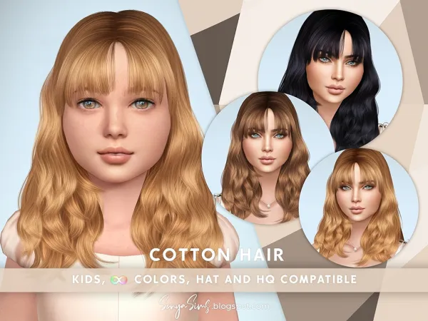 Alpha Cotton hair NOW FREE (2 styles) for Kids by SonyaSims - The Sims 4 Custom Content