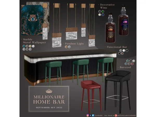 Alpha September 2022 Set (1) Millionaire Home Bar by Cowbuild - The Sims 4 Custom Content