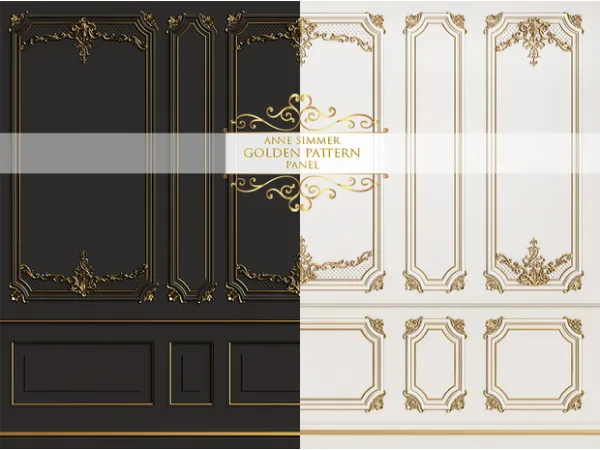 Alpha Wall panel Golden pattern by [Anne Simmer] - The Sims 4 Custom Content
