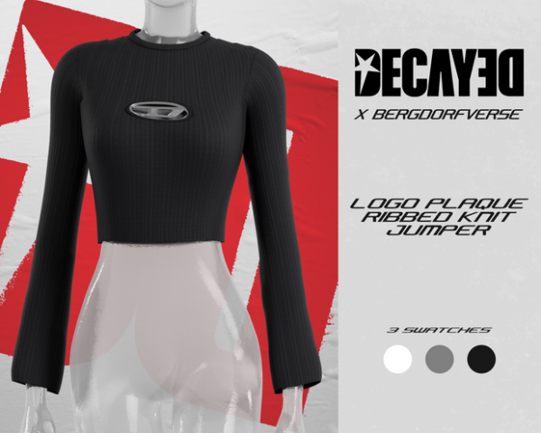 Alpha D Essentials Collection Gift Logo Plaque Ribbed Knit Jumper by decayed - The Sims 4 Custom Content