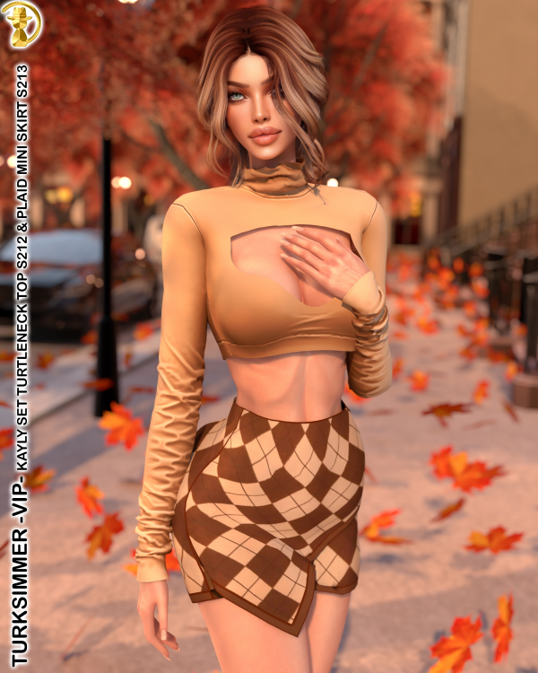 Alpha VIP KAYLY SET Turtleneck Top S212 Plaid Mini Skirt S213 by daphsmods - The Sims 4 Custom Content