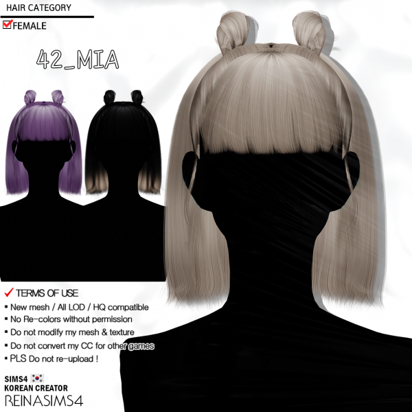 Alpha REINA_HAIR42_MIA by simsfinds - The Sims 4 Custom Content