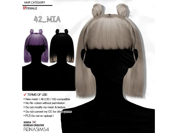 Alpha REINA_HAIR42_MIA by Reina Sims4 - The Sims 4 Custom Content