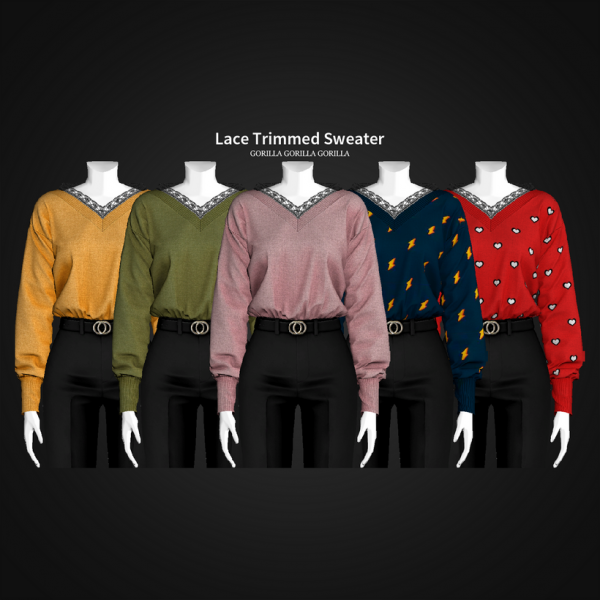 Alpha Lace Trimmed Sweater by simsfinds - The Sims 4 Custom Content