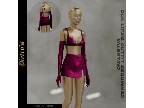 Alpha Dua Lipa's Outfit Sequinned Valentino by Pietro's - The Sims 4 Custom Content