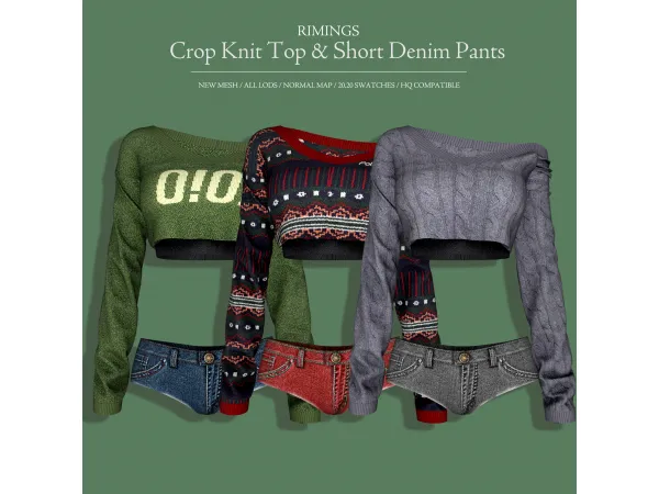 [RIMINGS] Crop Knit Top & Short Denim Pants by RIMINGS