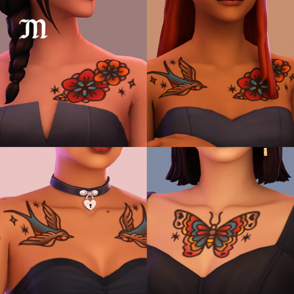 Mix More Random Tattoos Maxis Match chest tattoos by simsfinds - The Sims 4 Custom Content