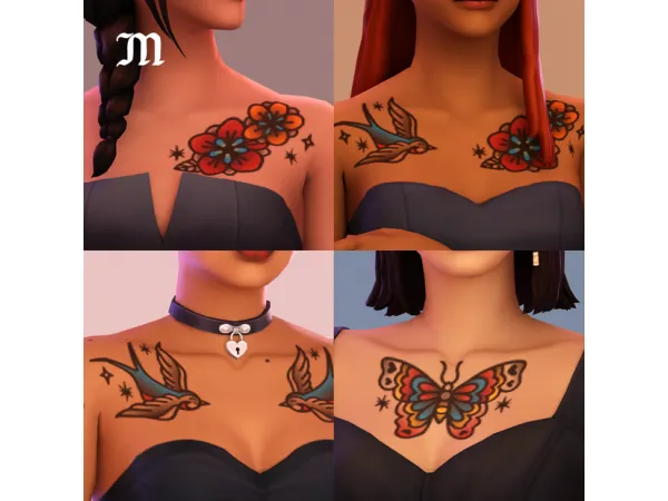 Mix More Random Tattoos Maxis Match chest tattoos by myshunosun - The Sims 4 Custom Content