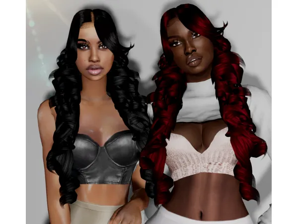 Alpha Long Curly hair in 4 swatches by XxBlacksims - The Sims 4 Custom Content