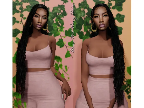 Alpha Aleia Wet Wavy Hair by XxBlacksims - The Sims 4 Custom Content