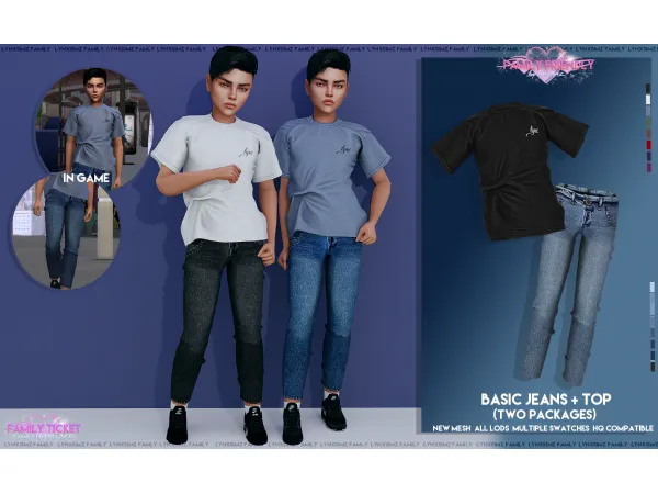 Alpha Basic Top Jeans Child by LYNXsimz Family - The Sims 4 Custom Content