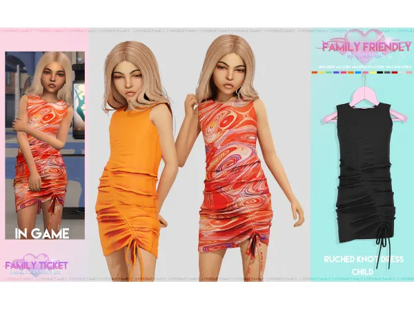 Alpha Ruched Knot Dress Child by LYNXsimz Family - The Sims 4 Custom Content