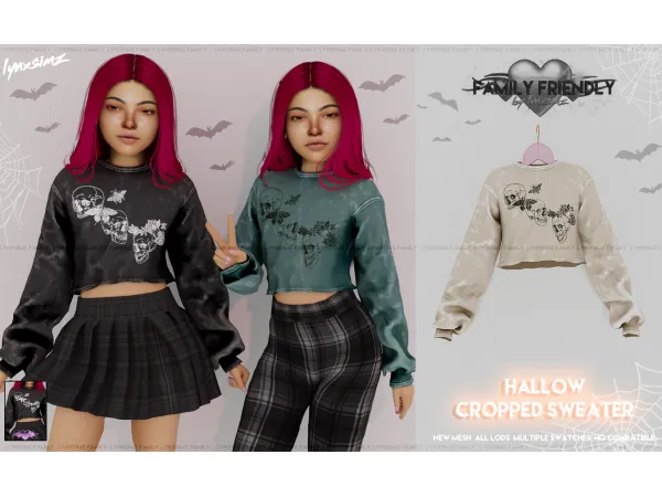 Alpha Hallow Cropped Sweater Child by LYNXsimz Family - The Sims 4 Custom Content