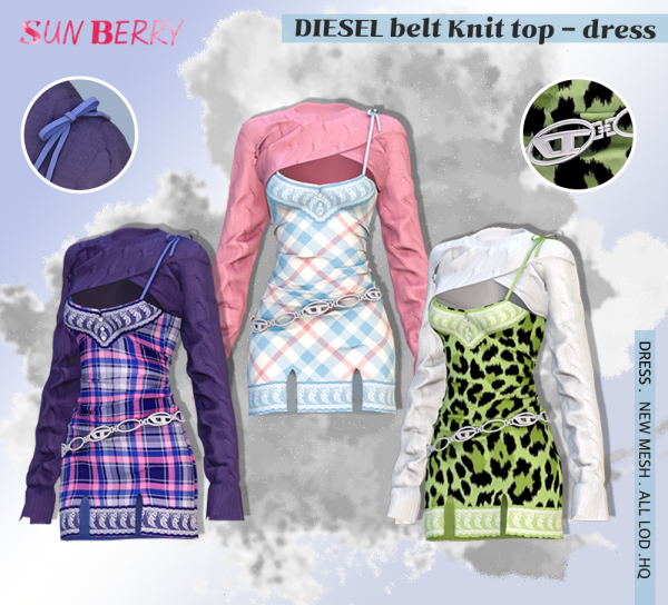 Alpha Knit top DIESEL belt dress by simsfinds - The Sims 4 Custom Content
