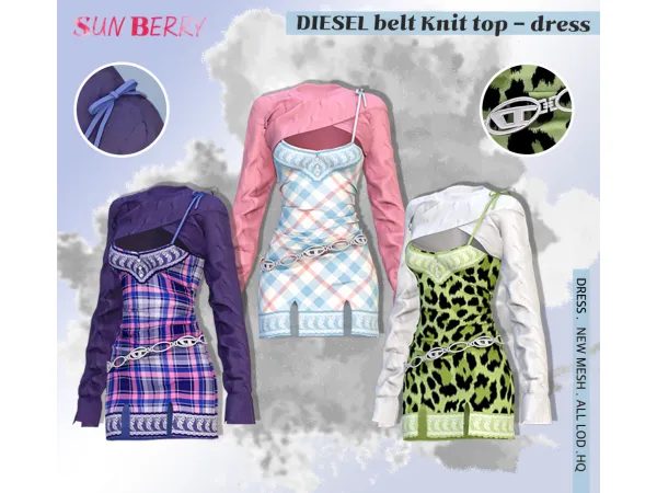 Alpha Knit top DIESEL belt dress by SUNBERRY - The Sims 4 Custom Content