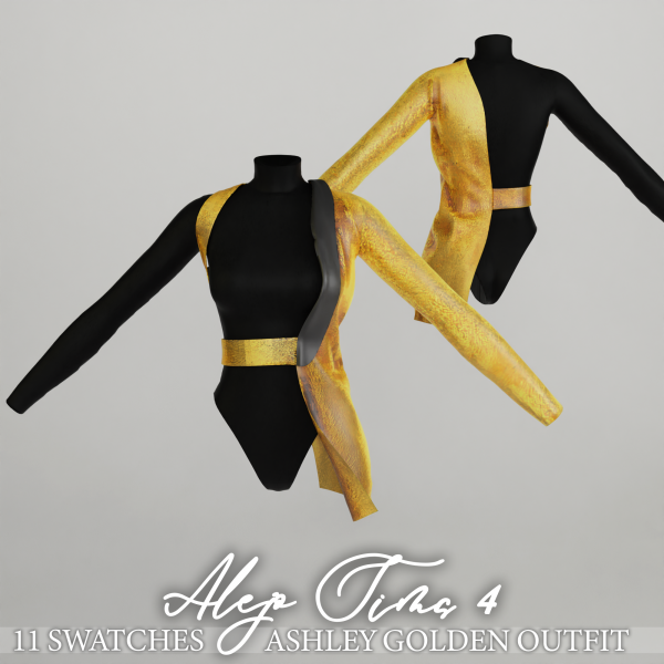 Alpha Ashley golden outfit by simsfinds - The Sims 4 Custom Content