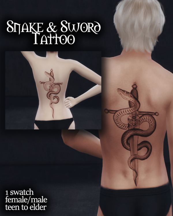 Mix Snake Sword Back Tattoo by simsfinds - The Sims 4 Custom Content