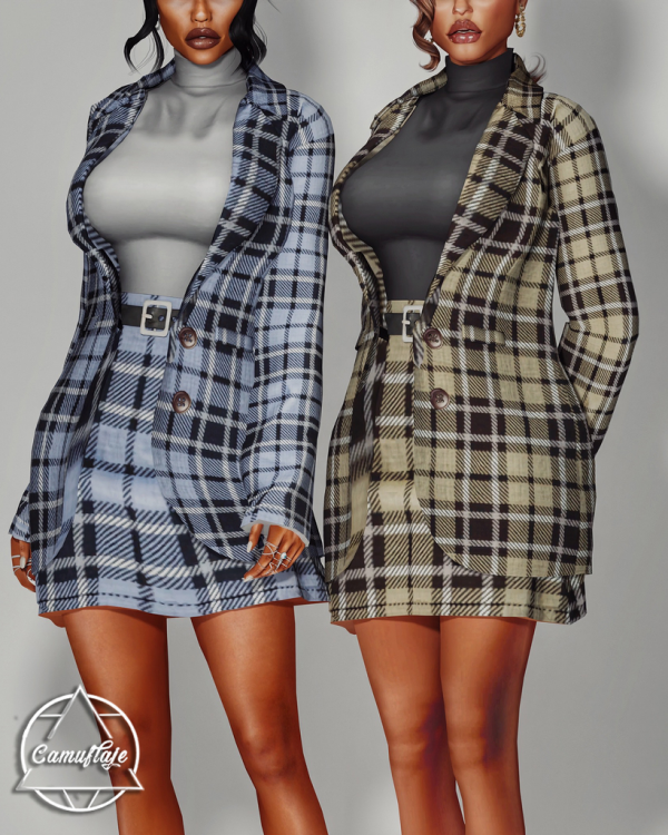 Alpha Tartan Fall Set (Suit Jacket Skirt) by simsfinds - The Sims 4 Custom Content